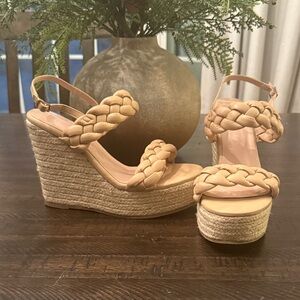 Braided Tan Platform Wedge Sandals NWOT